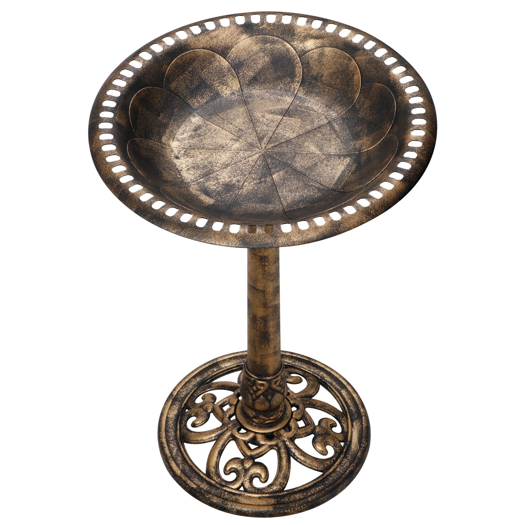 SEGAWE Birdbath 28" Height Pedestal Antique Outdoor Garden Decor Vintage Yard Art (Brass)