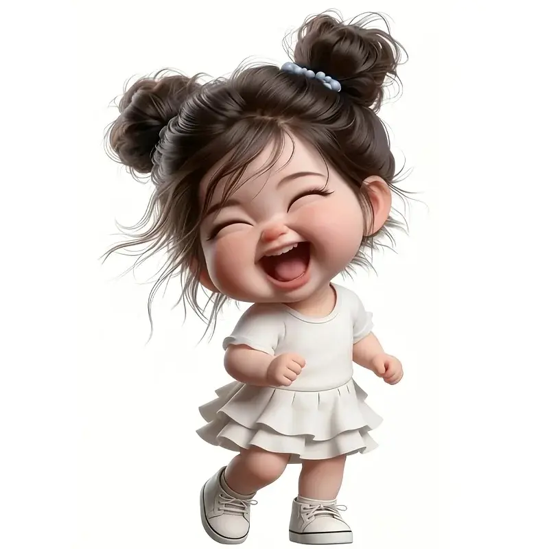 Happy Girl 2D Flat Vinyl Sticker, Waterproof Decal for Car, Laptop & Water Bottle