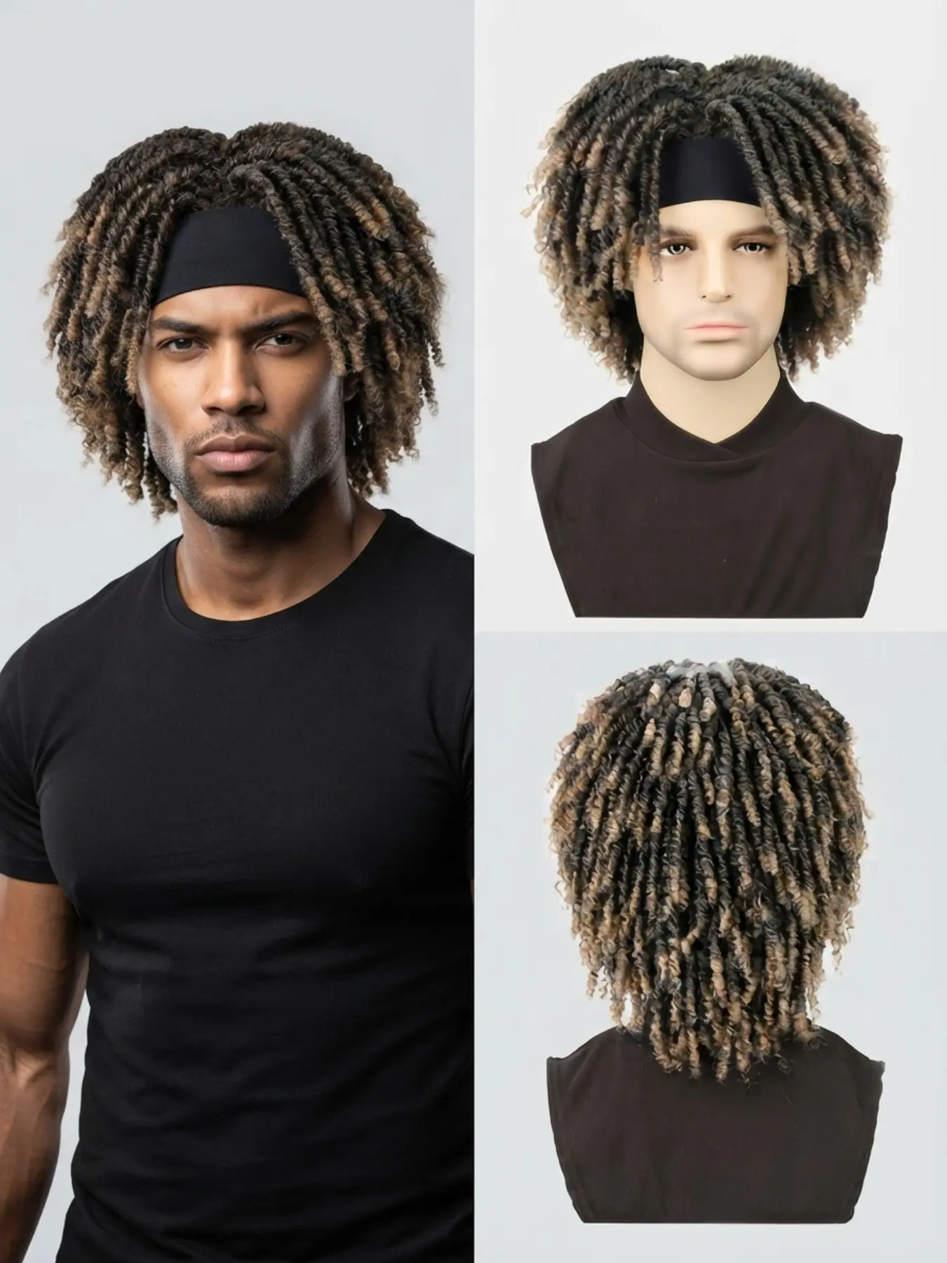 10 Inch Men's Synthetic Dreadlock Wig, Wide Elastic Headband, Braided Twists with Curly Ends, Natural Look, Breathable, Hip Hop Rasta Style