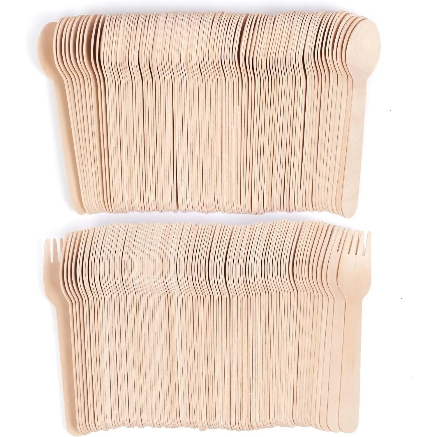 Disposable Wooden Cutlery Set - 200 Pack Wooden Compostable Utensils,Biodegradable and Earth Friendly, 6.3 Inch Length(100 Forks,100 Spoons)