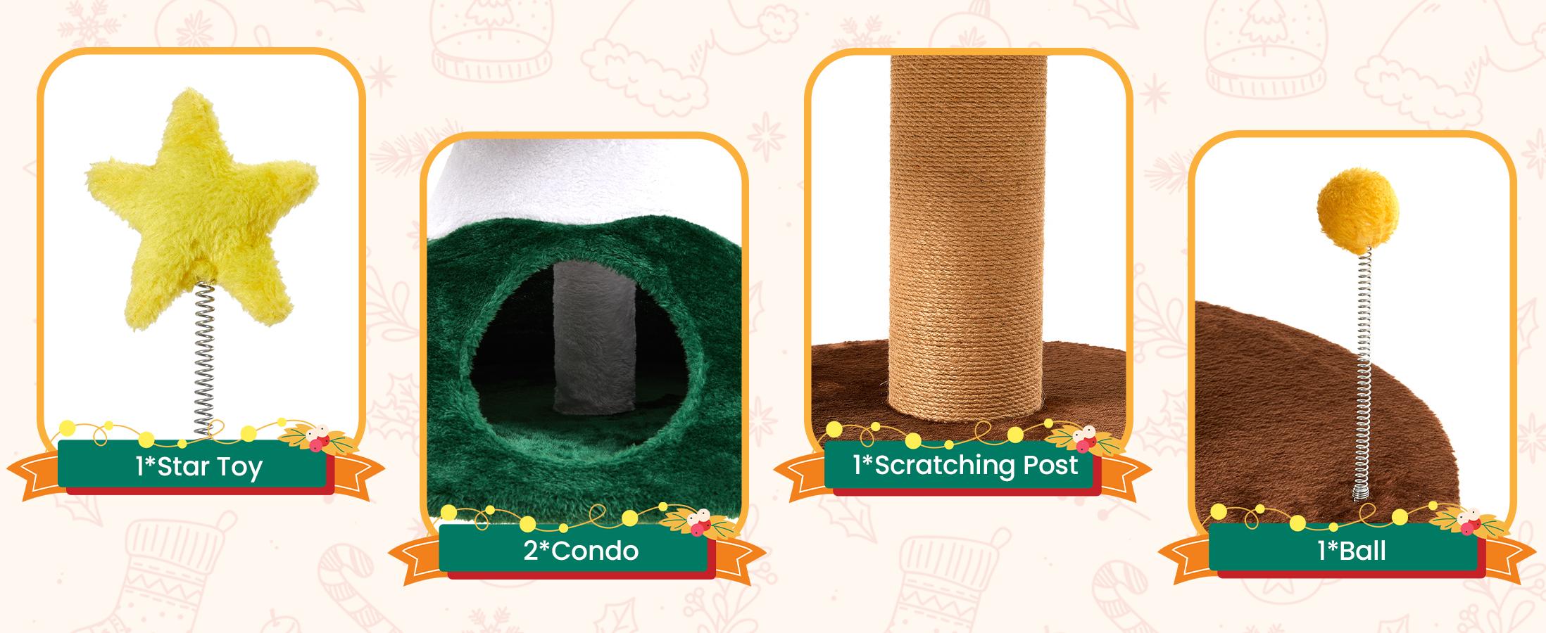 Royalcraft Christmas Tree Cat Tower for Indoor Cats, Multi-Level Wooden Cat Tree with Scratching Posts, Sisal Cat Scratcher & Cozy Cat Beds,Green