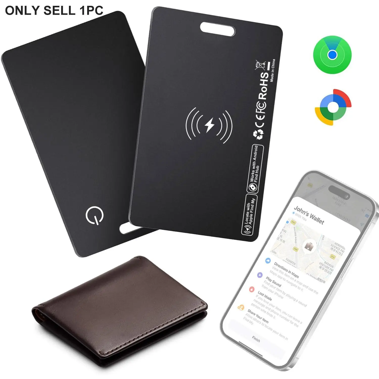Find My Compatible Ultra-Thin Card Tracker - Slim GPS Locator, GPS Trackers for Wallet Bag Luggage Passport, fpr Apple iOS Exclusive