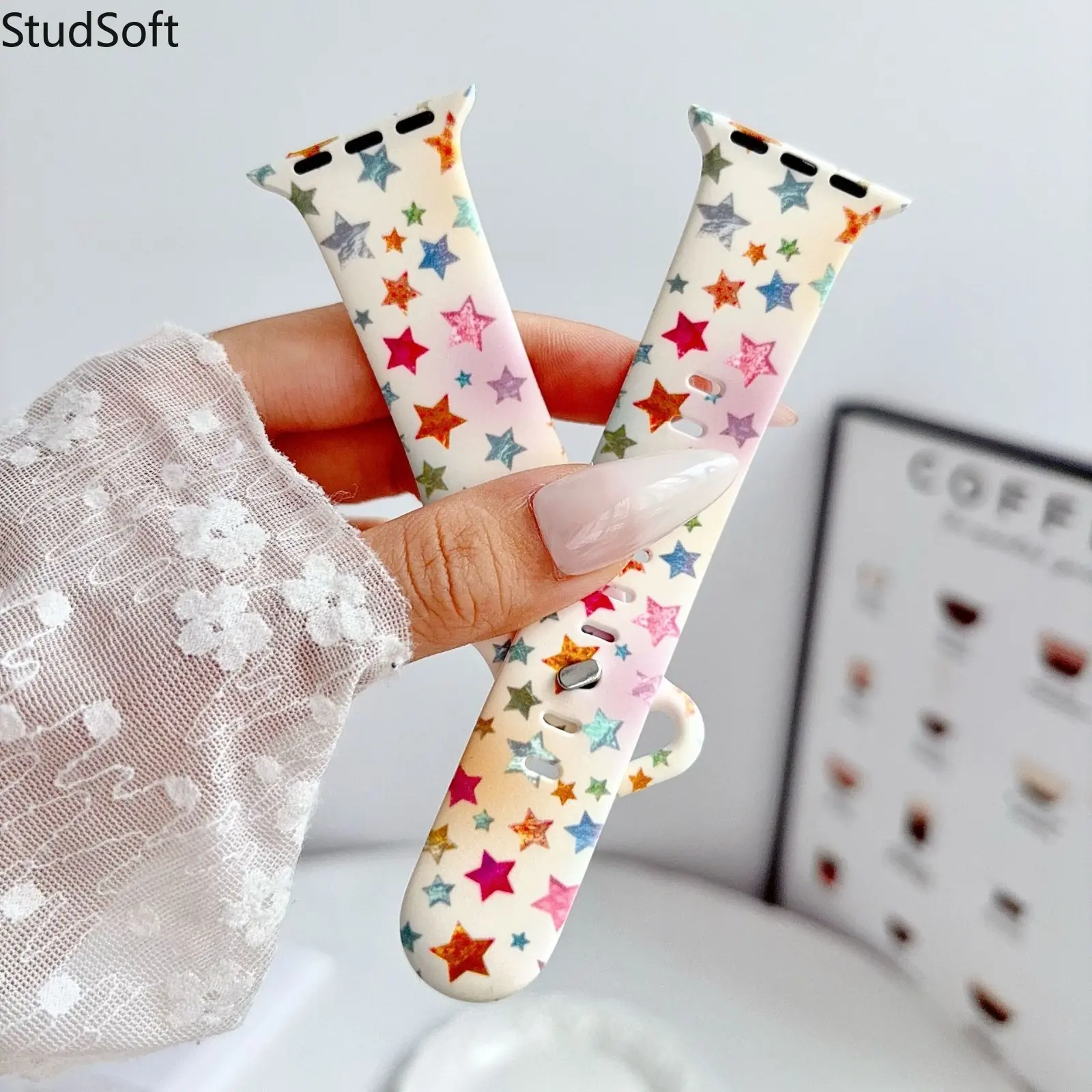 Cute Rainbow Star Silicone Watch Band for Apple Watch 38mm 40mm 41mm 42mm 44mm 45mm 49mm Women Colorful Printed Sport Strap iWatch Series 10 9 8 SE Ultra 2 Girl Gift Wristband,back to school,back to school haul