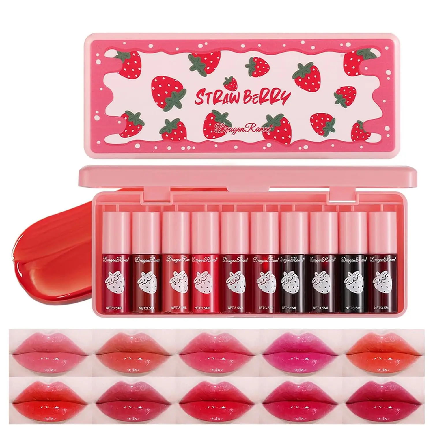 10 Colors Lip Stain Tint Set, Korean Lip Gloss for Women, Moisturizing Korean Lip Tint, Lip Stain Long Lasting Waterproof, High Pigment, Non-Stick Cup, Vivid Color, Lip Tint Makeup (Set A)