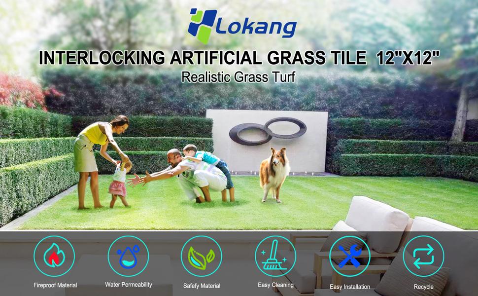 Artificial Grass Turf Tile 12"x12" Synthetic Turf Grass Self-Draining Interlocking Deck Tiles Fake Grass for Balcony & Indoor & Pet Areas (8-Pack)