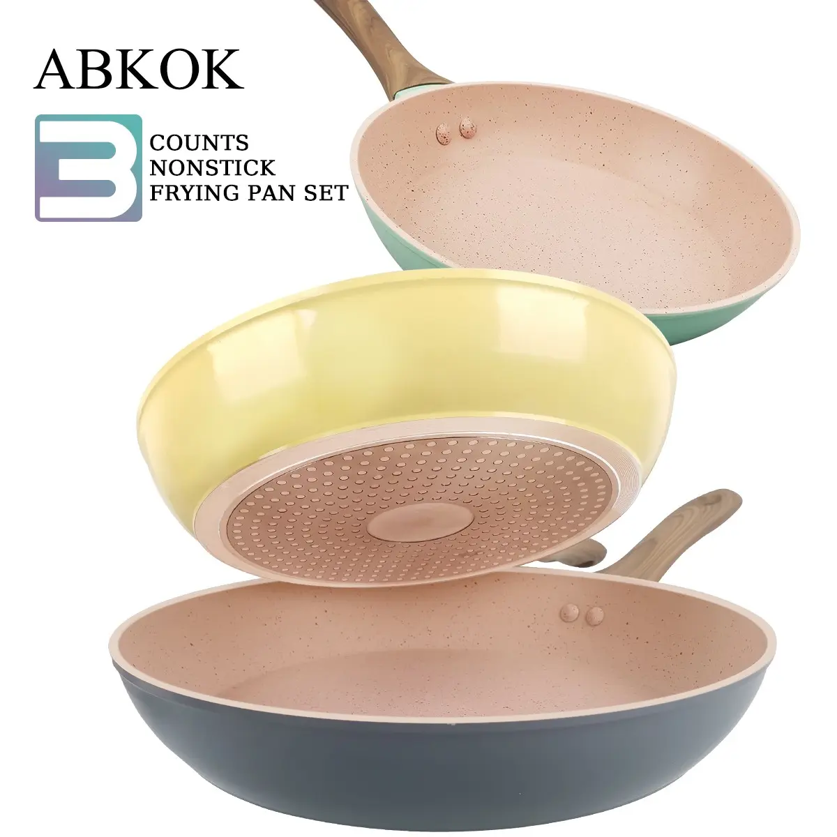 3PCS Macaron Non-Stick Skillet Set, Frying Pan, Multi Size 20/24/28cm, Universal for All Stoves