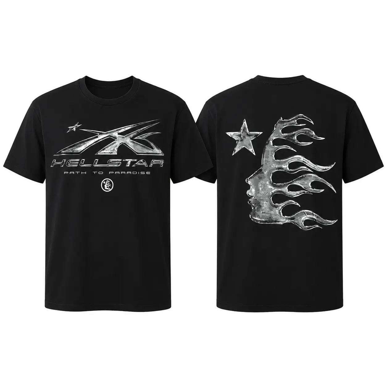 Men's & Women's Cotton Graphic Short Sleeve Sports Tee - All Seasons, Lightweight, Vintage Dark Streetwear with Star Flame Design, Cold Wash Compatible