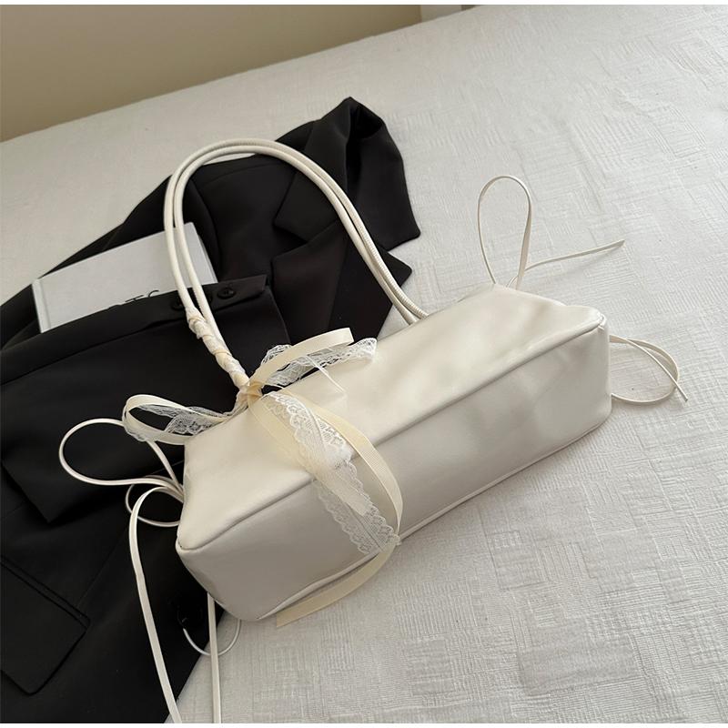 French Elegant Square Bag Korean Bow Decoration Pu High-quality Bag Niche Simple Ballet Style Shoulder Bag New Casual Women Bags