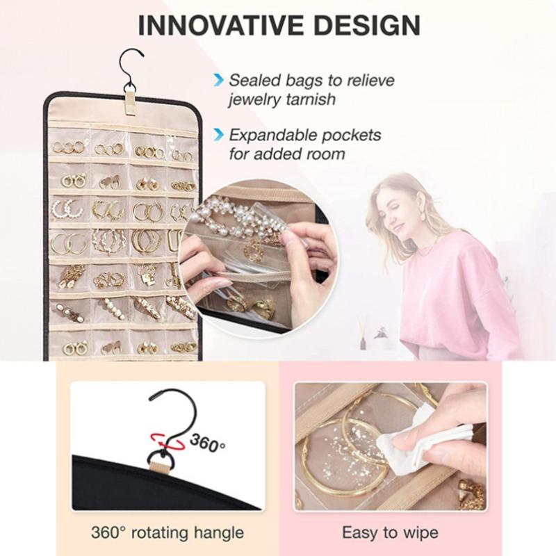 Jewelry Storage Bag, 1 Count Double Sided Jewelry Organizer, Dustproof Durable Storage Organizer Jewelry Storage Bag for Earrings, Bracelet, Necklace, Ring, Home Organizer, Jewelry Storage Unit