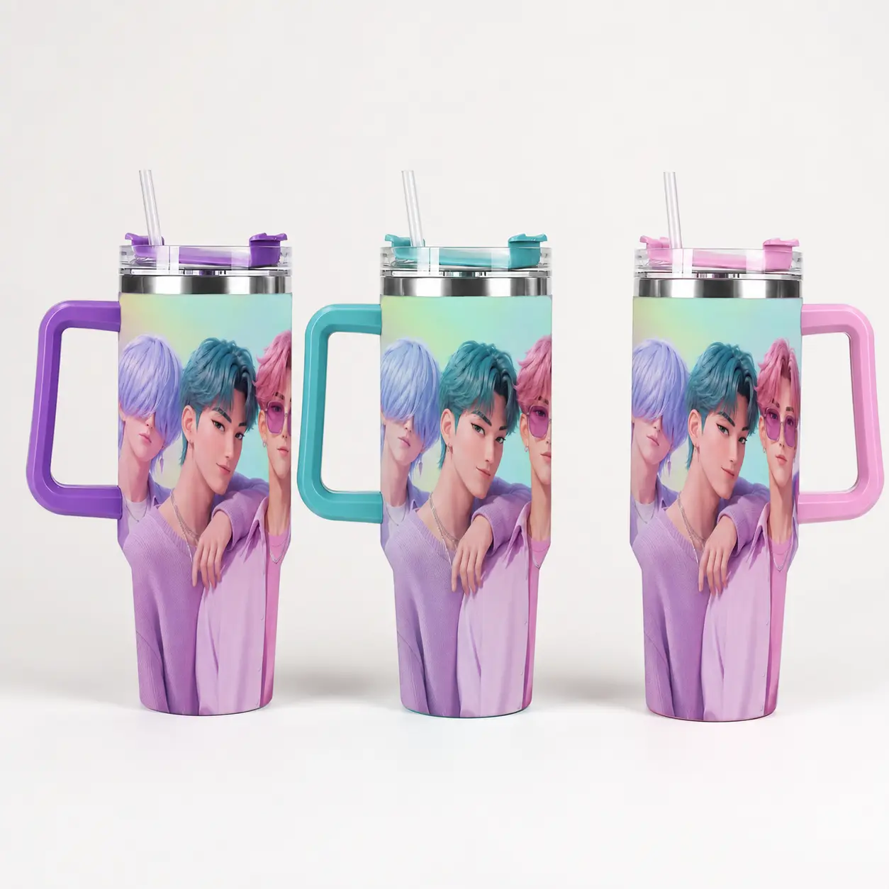 Cute Anime Girl 40oz Insulated Tumbler with Handle and Straw – Double Wall Stainless Steel Travel Cup for Iced Coffee & Drinks