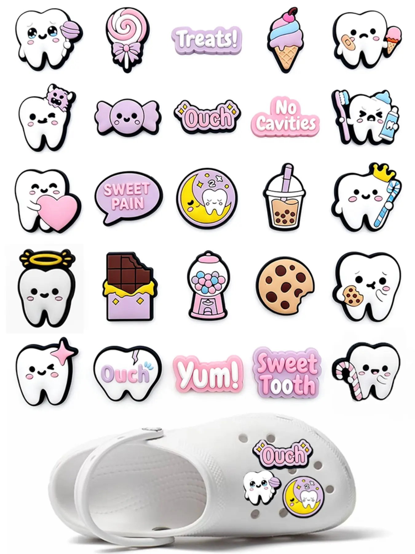 25pcs Teeth Shoe Charms For Bubble Slides Clogs Sandals,PVC Shoe Decorations Accessories Buckle For Christmas Birthday Gifts,Cute Shoe Decorations, Shoe Charms Set