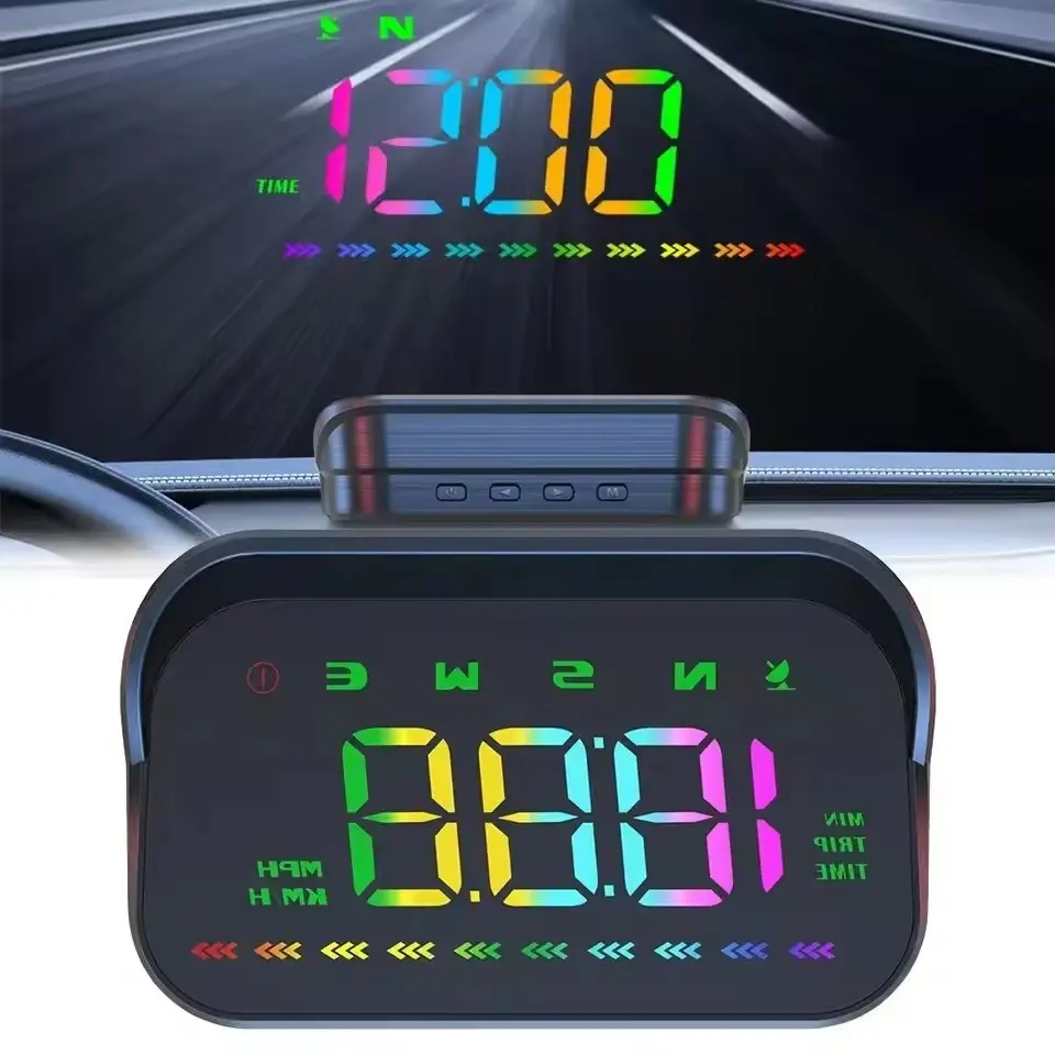 M23 Colorful Car Hud Display, GPS Digital Speedometer, Windshield Speed Projector, Shows Compass, Time, Odometer, Over-Speed Alert, Fatigue Warning, Universal Fit