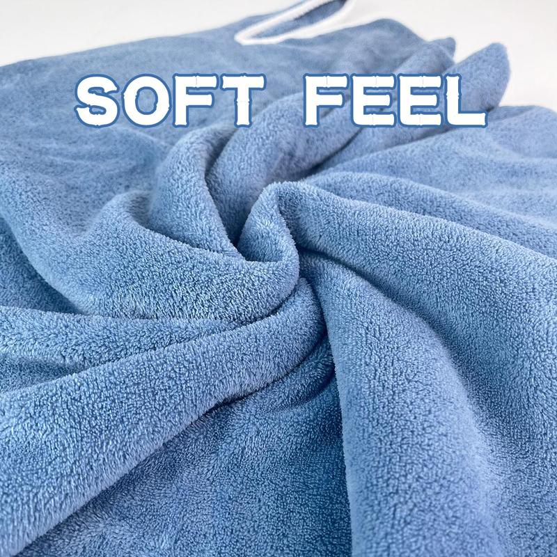 1pc Quick-Dry Coral Velvet Women's Towel Wrap with Straps - Soft, Absorbent, Blue Shower Skirt with White Logo and Pocket Detail, Quickdry Towel | Functional Pocket Design | Absorbent
