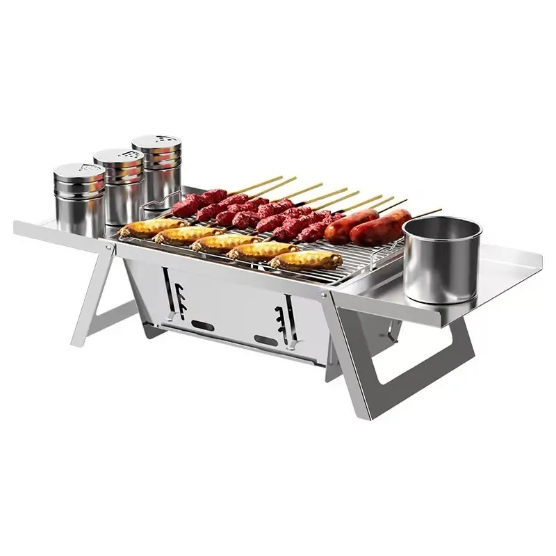 Portable Folding Stainless Steel Charcoal Grill Outdoor Camping Backyard Patio BBQ Smoker Grill For Home Picnic Tailgating Travel