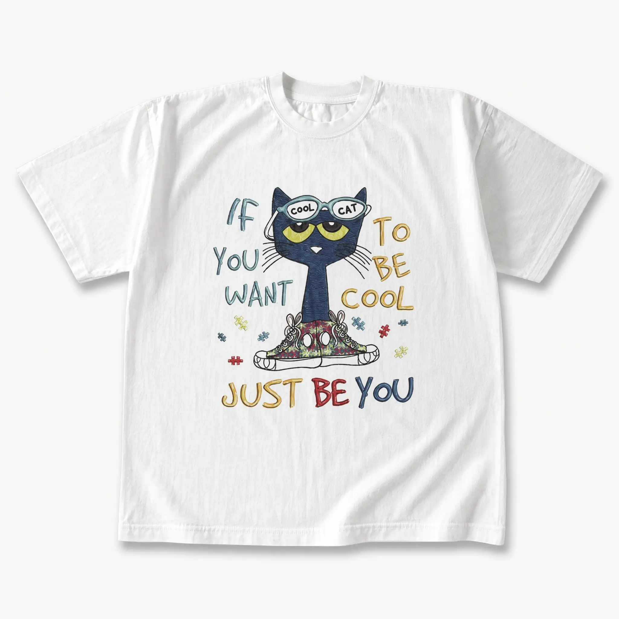 If You Want To Be Cool Just Be Yourself Pete Cat T-Shirt, Animal Tee, Cartoon Tshirt, Gifts Shirt, Unisex Vintage Graphic Tees Gothic Grunge Y2k Emo Scene Amity Affliction Style Clothes Men Women Streetwear