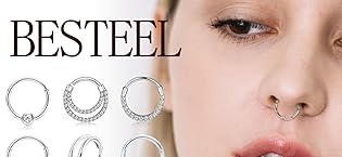 BESTEEL 10 Pcs 16G 18G Hinged Clicker Nose Rings Helix Cartilage Daith Hoop Earrings for Women Men Jewelry Septum Tragus Sleeper Conch Piercing Earring Set 8-12MM  Band Thin