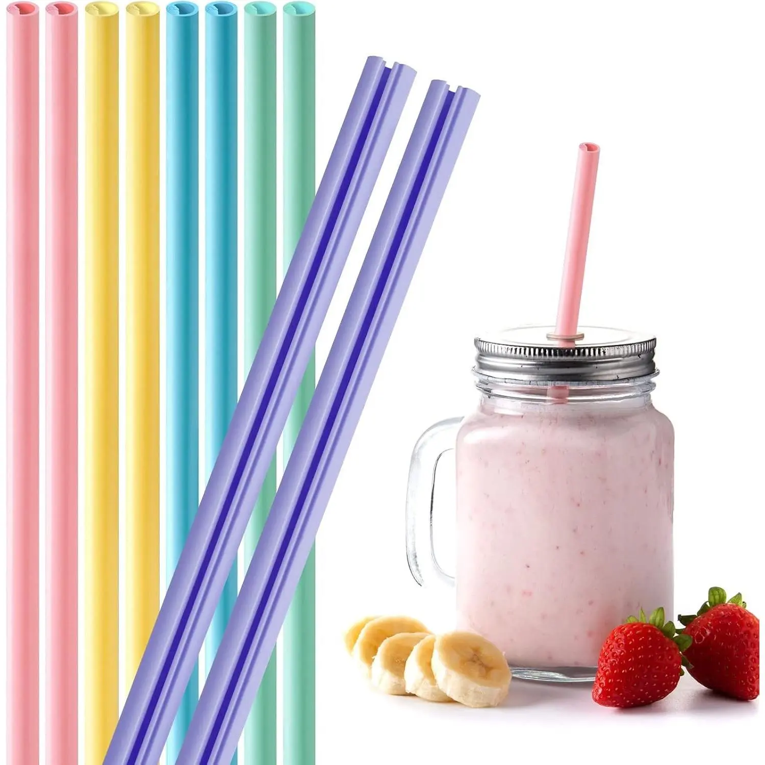 10-Pack Reusable Silicone Straws Openable Design Easy to Clean, 8.7”