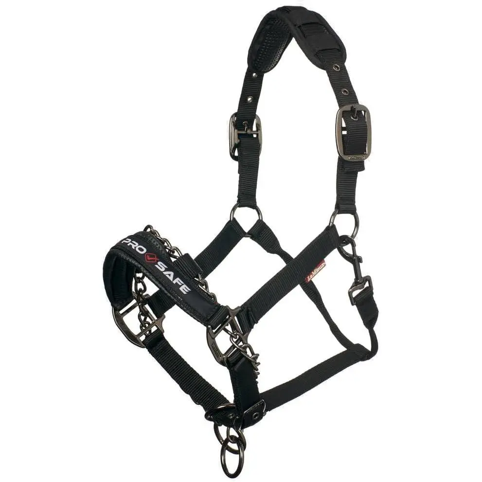 LeMieux ProSafe Horse Headcollar - Black, Extra Padding, Adjustable Nose & Poll Straps, Pony & Cob Sizes, Triple Ring Design, In-Hand Use Only, Optimum Fitting, Pvc Rubber Foam Padded Nose And Poll, Adjustable At Nose And Poll Strap