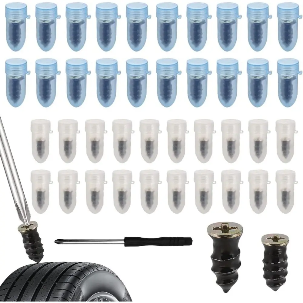PP Rubber Tire Repair Studs - 40pcs Universal Fit Repair Aid for Cars/Motorcycles, Incl. Screwdriver, Functional