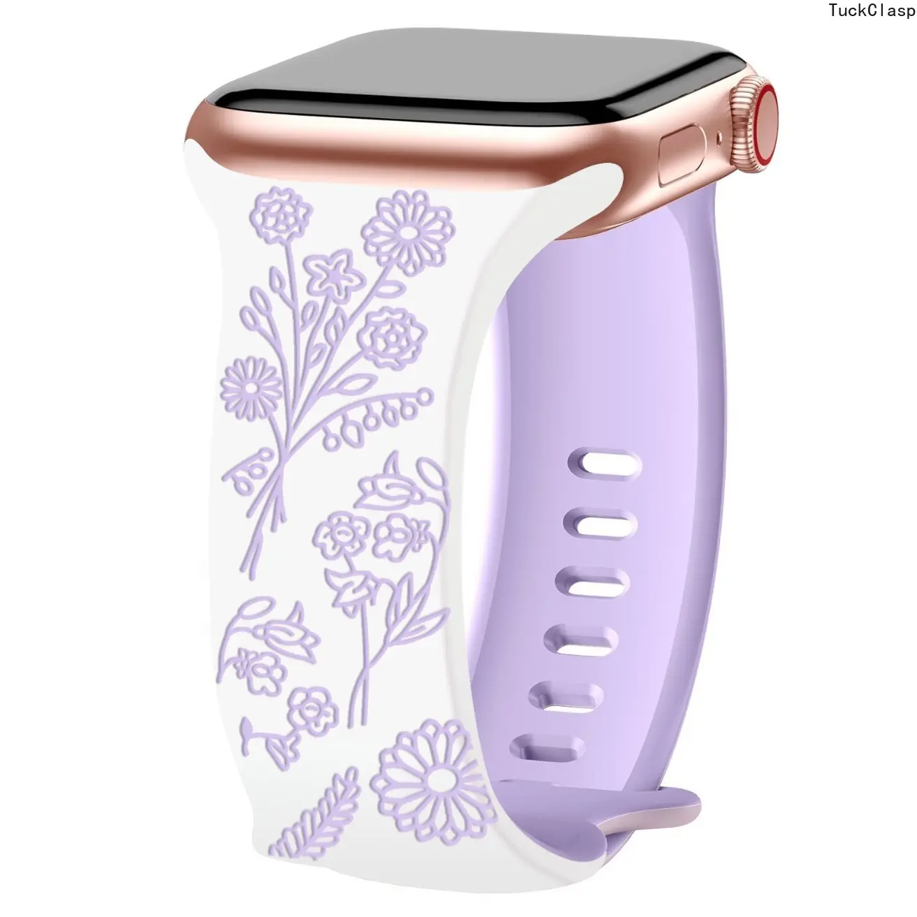 Floral 3D Laser-Engraved Watch Band, Elegant Flower Pattern Replacement Strap Compatible with Apple Watch Series 1–11, SE & Ultra, Soft Adjustable Wristband for Casual Daily Wear, Stylish Nature-Inspired Smartwatch Accessory (Band Only)