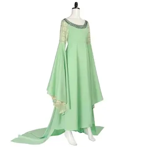 Arwen Cosplay Fancy Dress Green Long Dresses Crown Props Elven Princess Lady Arwen Costumes Halloween Carnival Party for Women