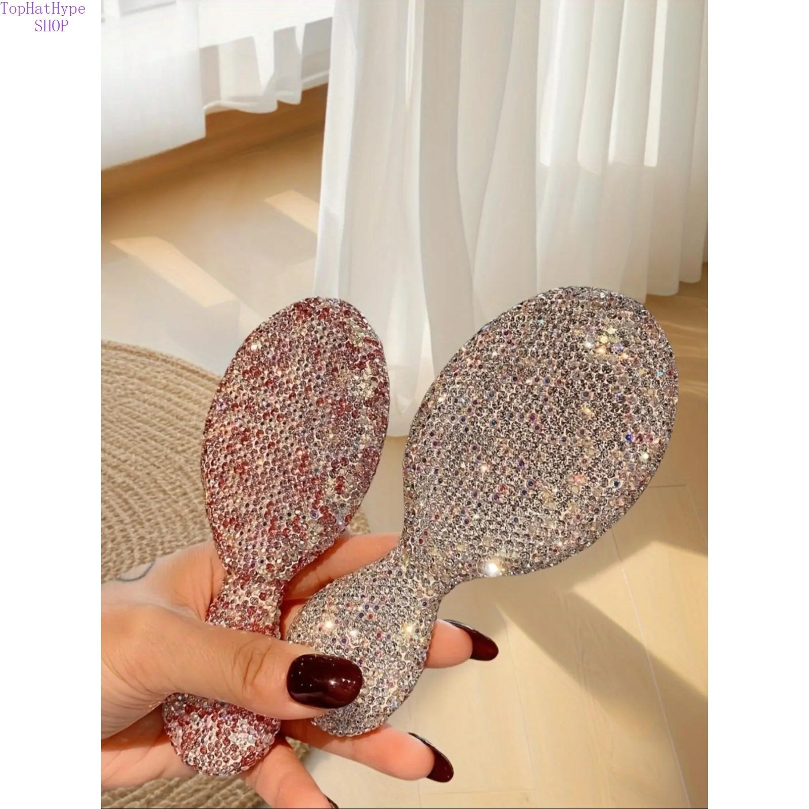 Bling Rhinestone Air Cushion Hair Brush Luxury Mini Scalp Massager Detangling Brush Portable Travel Size Soft Airbag Comb for Women Trendy Cute Beauty Tool Perfect for Daily Hair Care On-the-Go Gifting