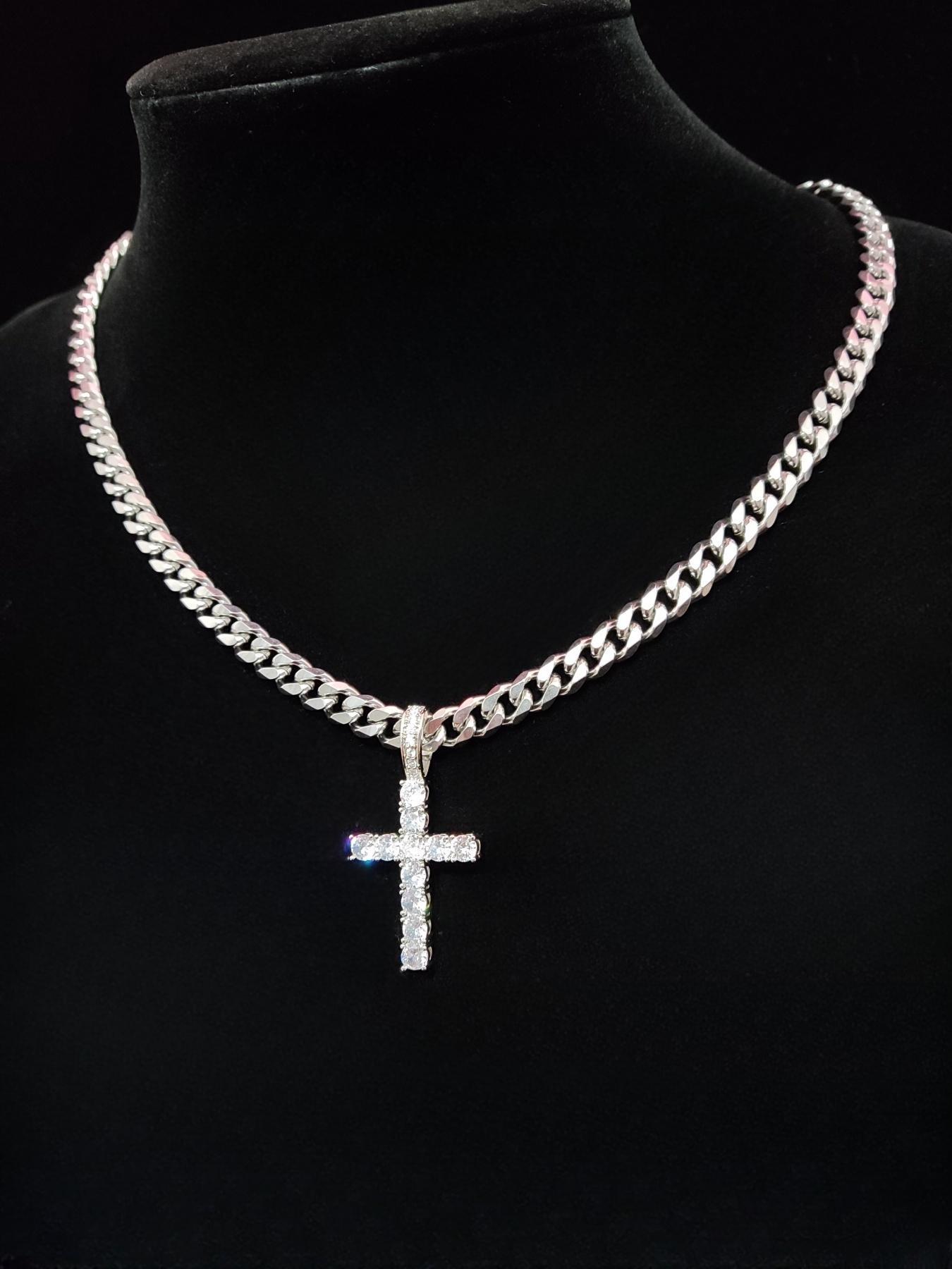Unisex Easter Street Cross Pendant Necklace, Rhinestone Decor Cuban Chain Necklace, Cuban Link Necklace for Party & Daily Clothing Decor for Men & Women, Exquisite Jewelry for Birthday