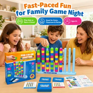 Color Sorting Challenge Game – Fast Pattern Color Sorting & Stacking Toys, Fun Family Board Game for Kids & Adults, Includes 2 Stack Racks, 50 Challenge Cards, 80 Rings & Instructions