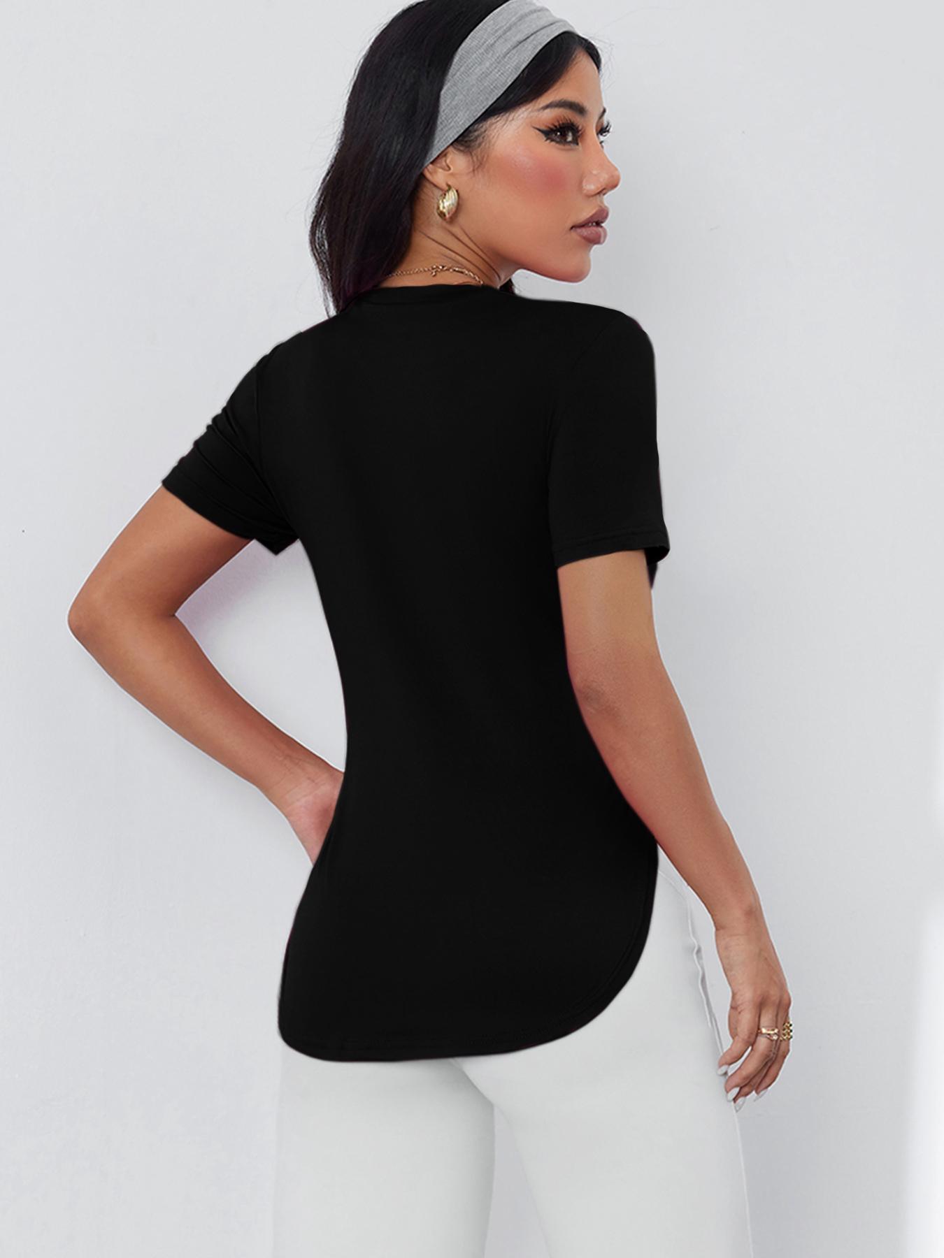 Women's High Stretch Solid Color T-Shirt, Short Sleeve Round Neck Top Fitness Running Tops for Outdoor, Training, Running and Everyday Wear