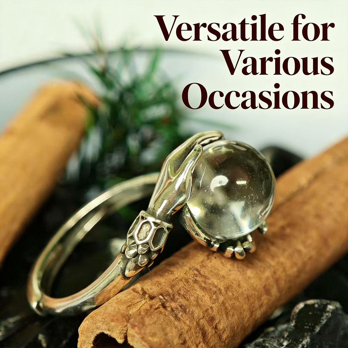 Witchtok Jewelry -  Hand-Embracing Crystal Ring, Vintage Guardian Open Band (Fits 6-10) |   Protective Pagan Jewelry |   Witchy Valentine's Gift for Her