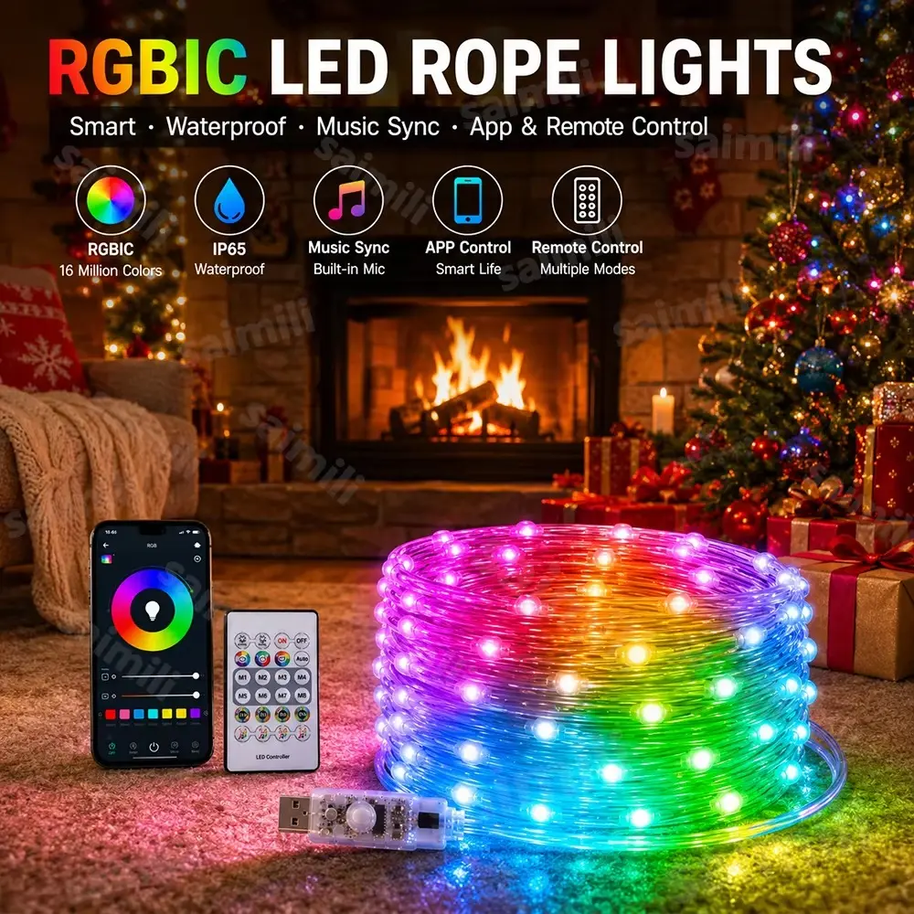 RGB LED String Lights USB Powered Bluetooth APP Control Smart Firework Color Changing for Christmas Window Party Decor