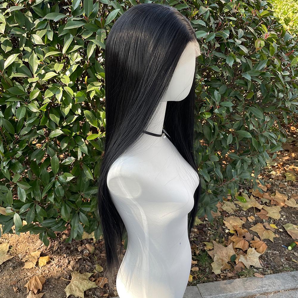 Jet Black 13x4 Synthetic Lace Front Wigs for Women Heat Resistant Hair Glueless Wig 26 Inch Long Silky Straight Wig 150% Density
