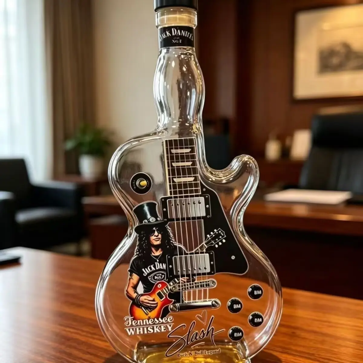 Cool Slash Electric Guitar Shaped Glass Decanter, Rock Legend Collectible Whiskey Bottle, Unique Home Bar Ornament, Gift for Rock Fans, Man Cave