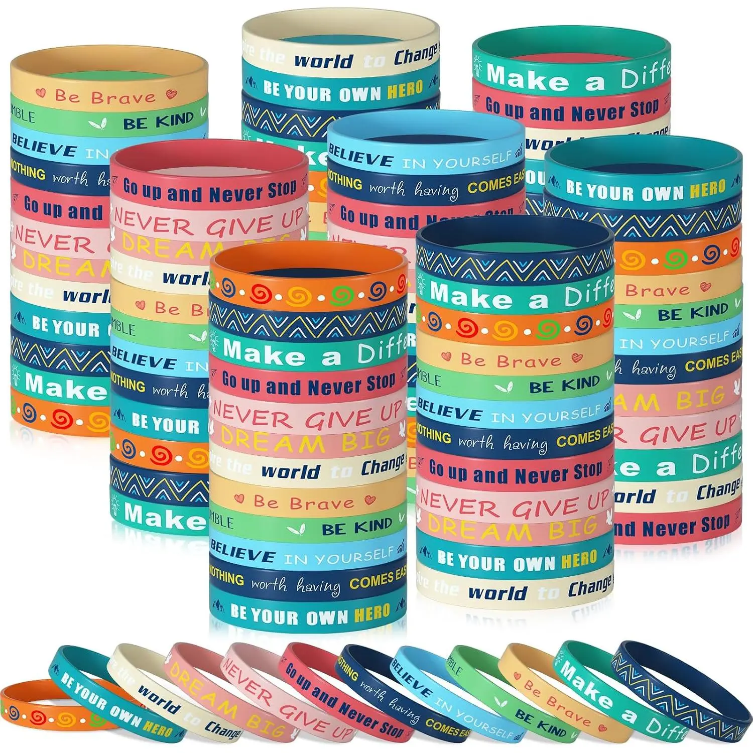120 count Motivational Quote  Bracelets Colored Inspirational Rubber Wristbands Unisex for  Office Party Favor Gifts Supplies 12 Designs