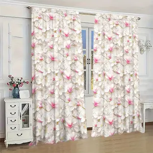 2-Pack Magnolia Pattern Curtains, Rod Pocket Design, Insulated, Semi-Sheer, Privacy Protection, Living Room Bedroom Decor