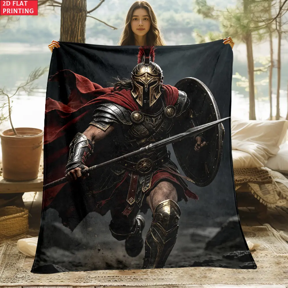 Vintage Ancient Roman Warrior Flannel Throw Blanket, Classical Legion Soldier Retro Gladiator Graphic All Season Cozy Decor Gift For History Lovers Men
