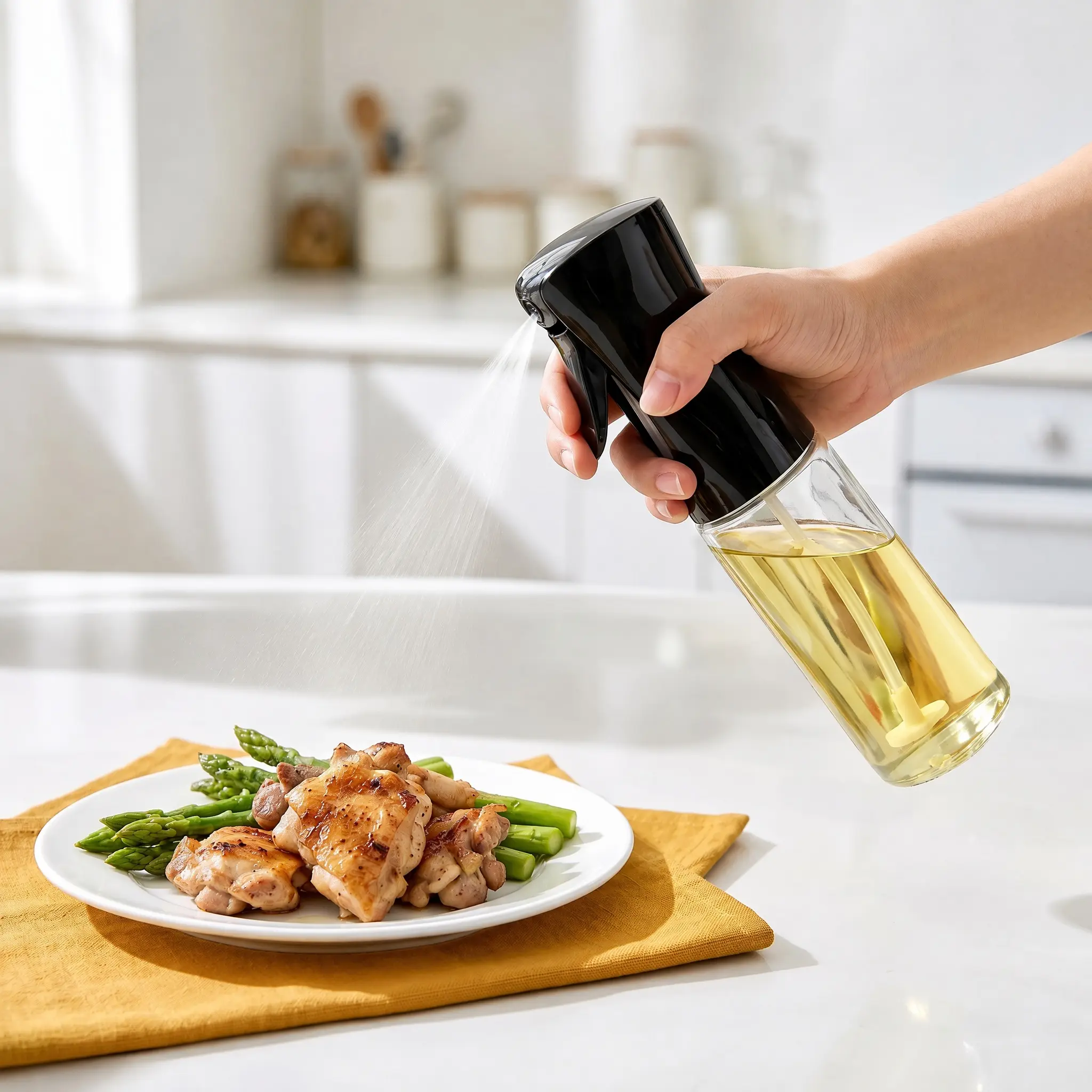 1PC 220ml Oil Spray Bottle Kitchen Cooking Olive Oil Dispenser Camping BBQ Baking Vinegar Soy Sauce Sprayer Containers, Olive Oil Bottles, Kitchen Gadgets -YY1