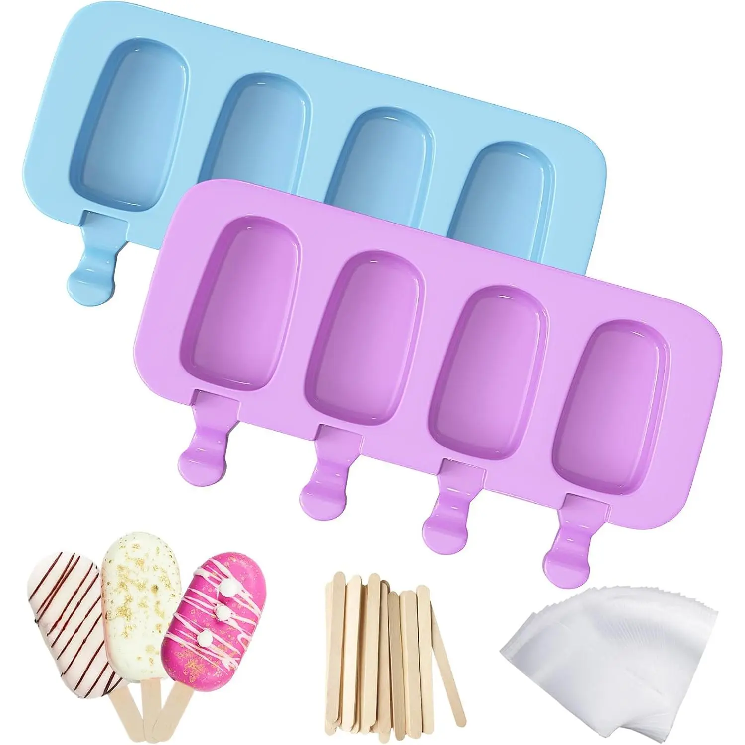 [Summer Essentials]Ozera Popsicles Molds, 2 Pack Silicone Cake Pop Molds Reusable Popsicle Maker Ice Pop Cakesicle Molds with 50 Wooden Sticks & 50 Popsicle Bags for Homemade DIY Popsiclesgift