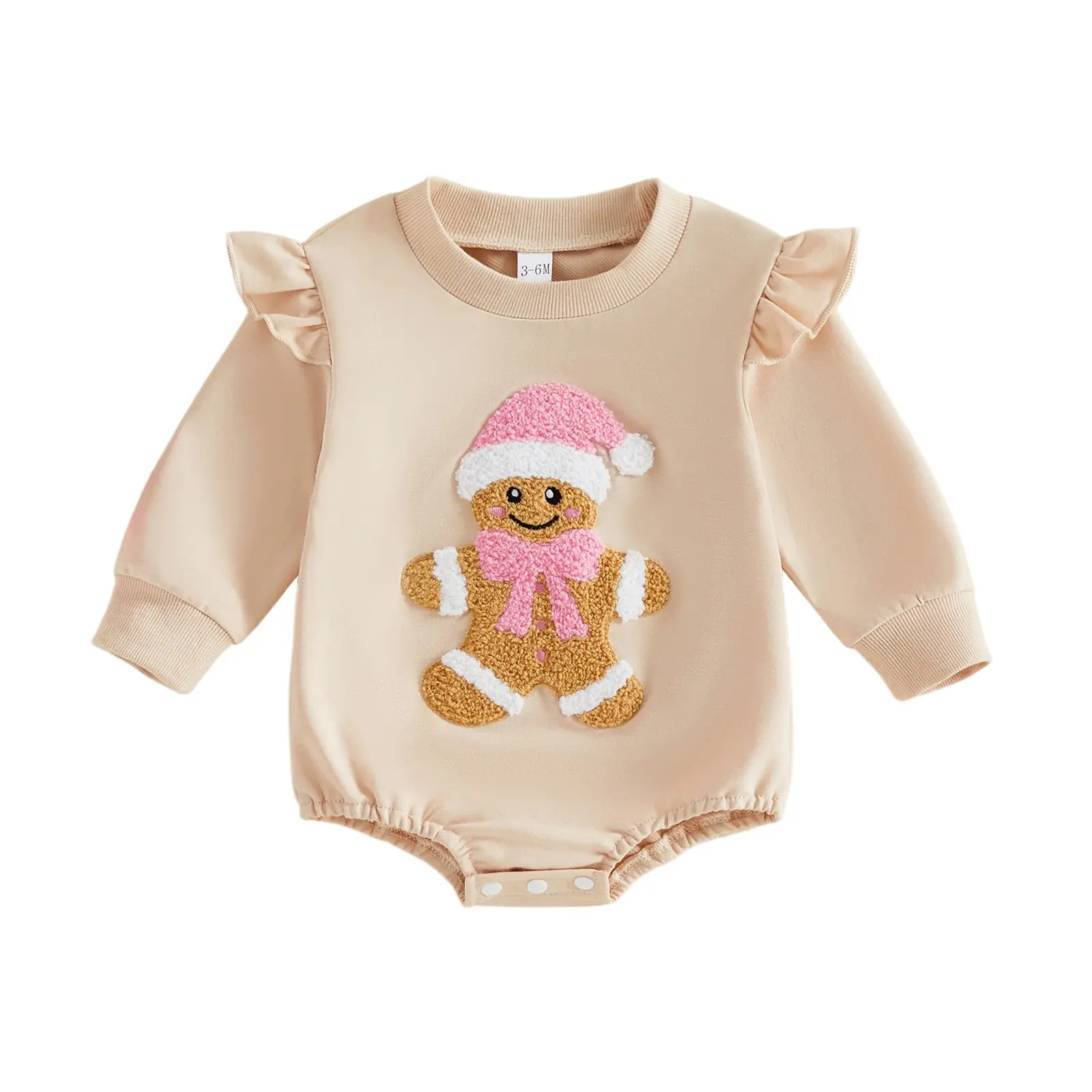 Meihuida Infant Baby Girls Christmas Romper Long Sleeve Gingerbread Man Embroidery Bodysuit Fall Winter Clothes 0-18 Months