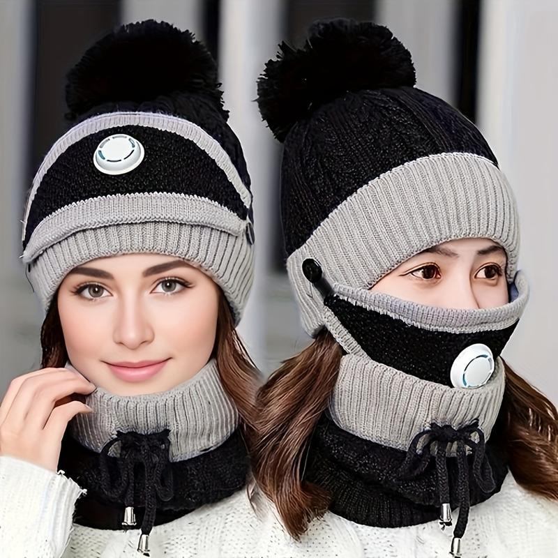 3PCS Women's Beanie Set with Mask and Scarf, Thickened Fleece Winter Hat for Ear Protection and Extra Warmth