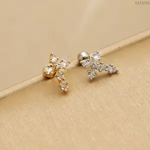 Copper Micro Paved Zircon Cross Stud Earrings Minimalist Versatile Spiral Button Ear Jewelry for Daily & Party