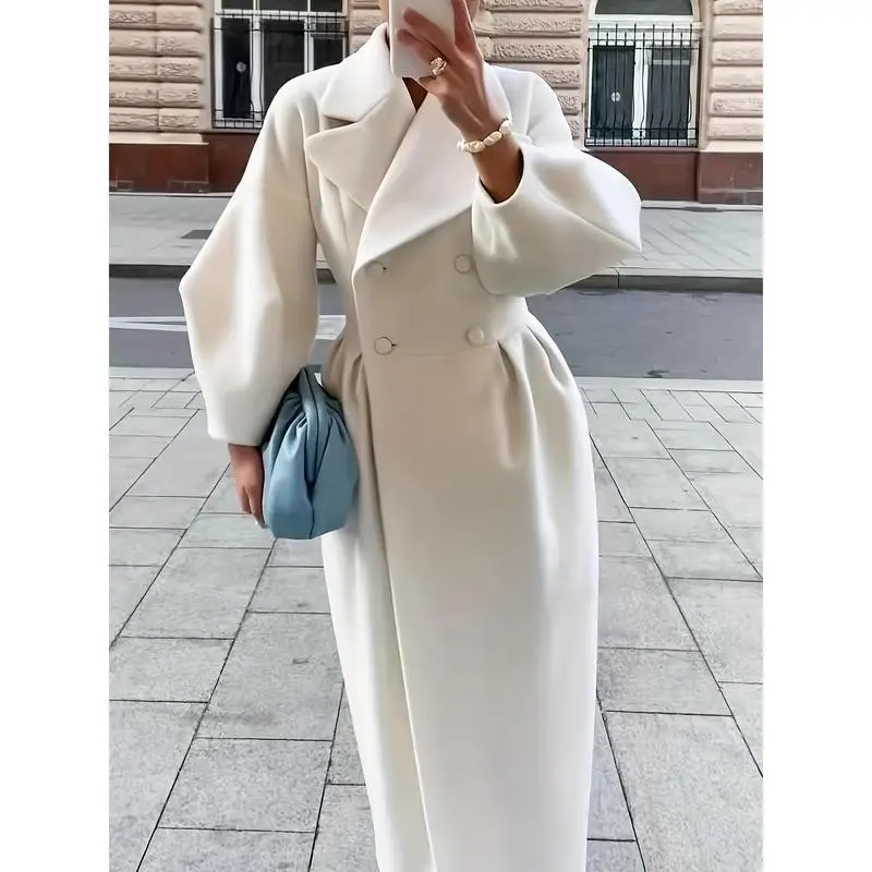Fashion Women's Classic Winter Beige Long Style Trench Coat, Oversized Lapel, Autumn Coat, Casual Winter Clothing, Fashion Jacket, Style, High Quality Coat, Fleece Fabric, Women's Coat, Double Breasted Coat, Fashion Lovers
