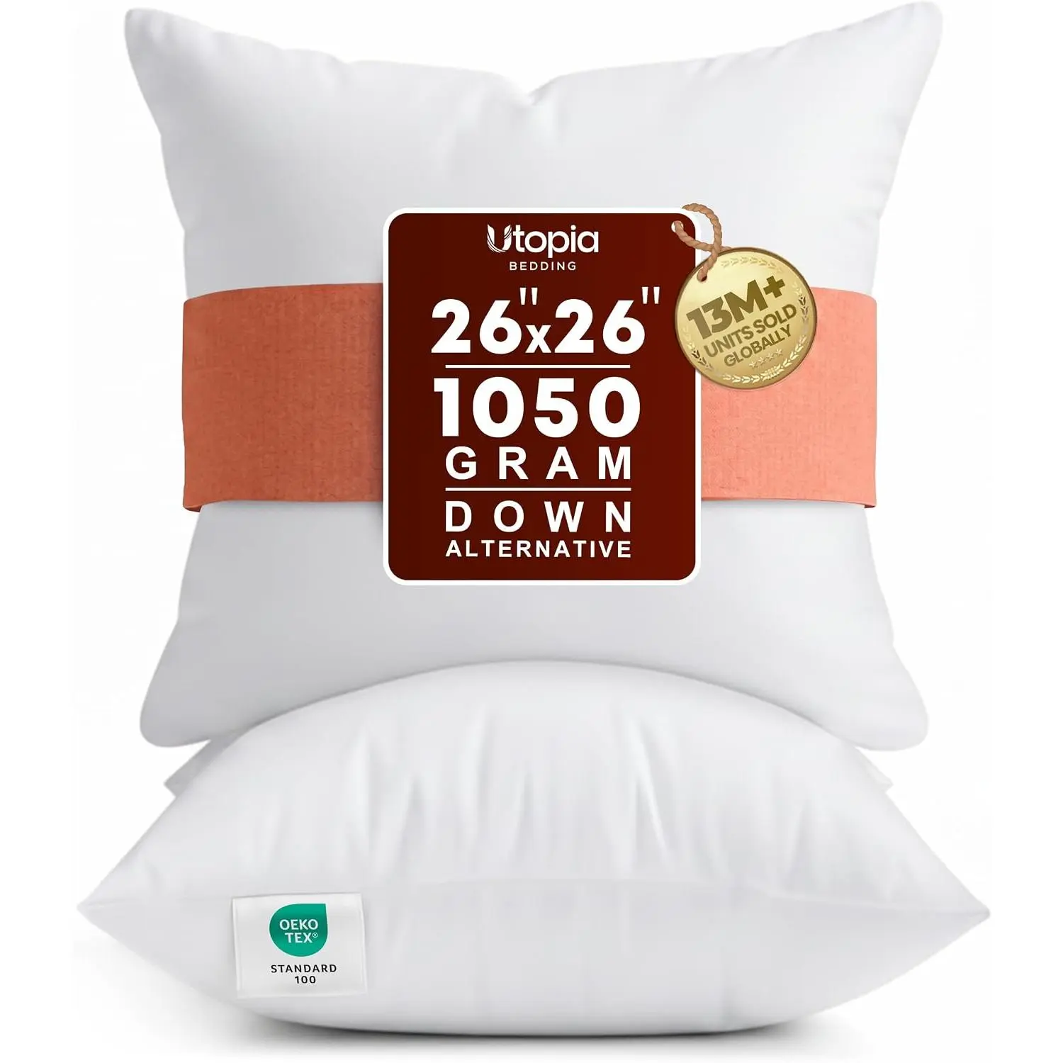 Bedding 26x26 Pillow Inserts, White Throw Pillows for Couch, 2 Pack