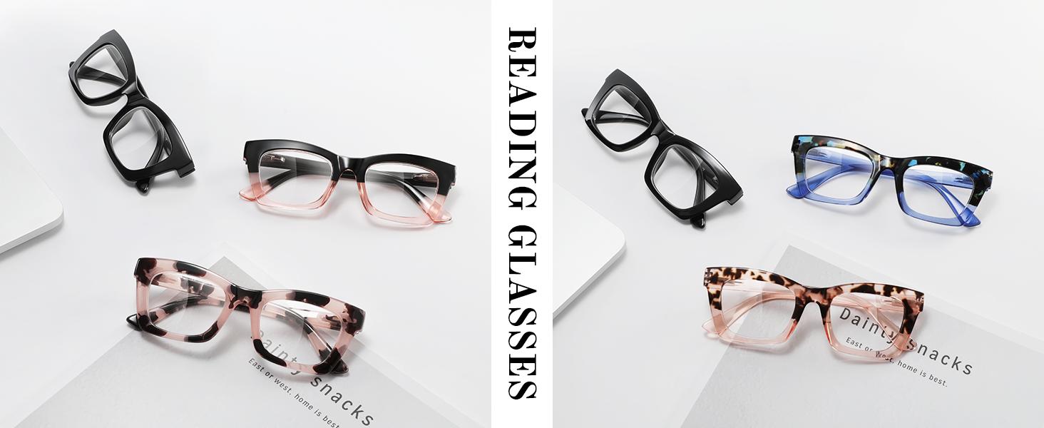 Oprah Reading Glasses for Women-Blue Light Blocking Fashion Readers with Spring Hinge Square Eyeglasses