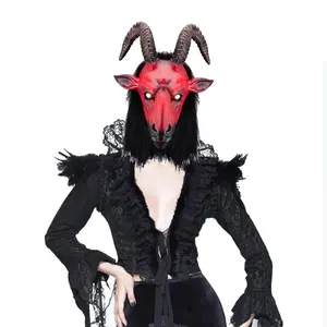 Full Head Devil Mask with Goat Horns, Realistic Evil Lucifer Goat Mask, Halloween Costume, Role Play Party, Christmas, Masquerade, Satan Mask