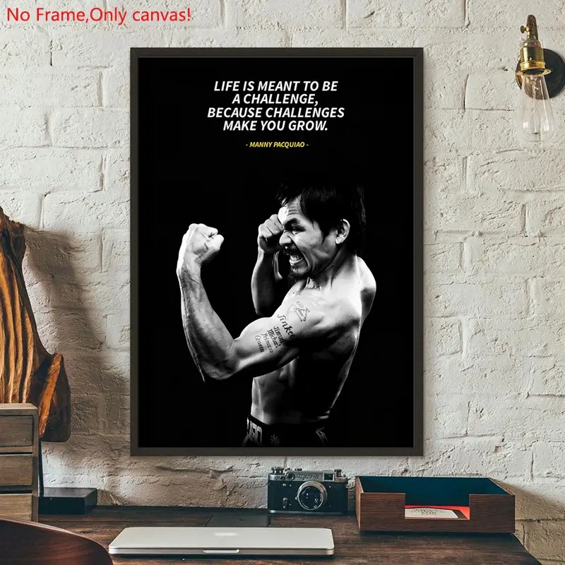 1 piece/set frameless canvas painting print poster, Classic realistic Boxing Sports star art,Manny Pacquiao Challenge and Growth, a perfect gift for mixed martial arts loves, ideal gift for bedroom, living room, dorm hallway, kitchen,s mural, wall decor