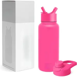 Peak Collection Sporty Vacuum-Insulated Stainless Steel Tumbler, Portable Insulated Beverage Bottle with Straw & Direct-Drink Lid, Reusable Leak-Proof BPA-Free Sports Water Bottle (Raspberry)
