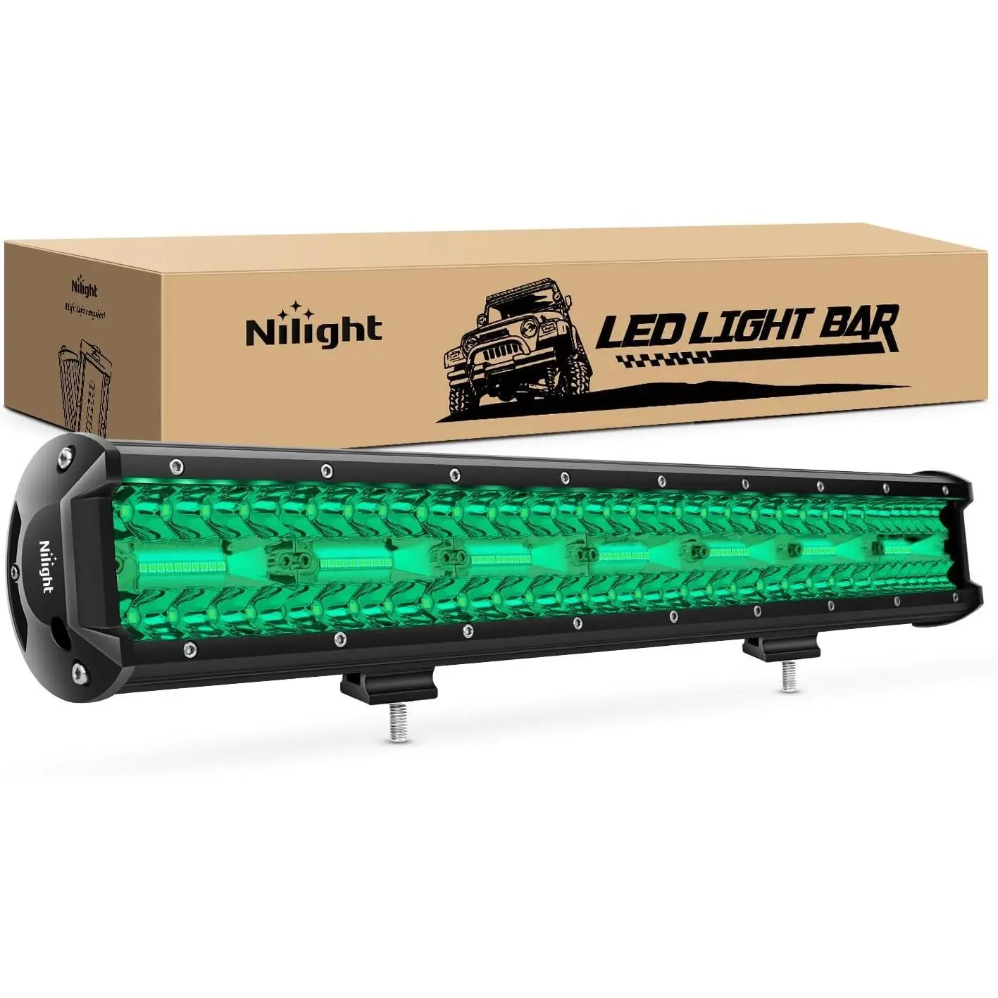 Nilight 20 Inch LED Light Bar Green Triple Row 420W Spot Flood Combo Off Road Driving Fog Fishing Hunting Emergency Safety Lighting for UTV Pick-up Van Boat Tractor, Led Emergency Flash Strip Light Bars & Work Lights, Offroad Light Bars & Work Lights