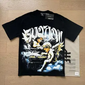 Mixed Emotion Graphic T Shirt Vintage Gothic Angel Cherub Print Streetwear Oversized Hip Hop Y2K Harajuku Alt Emo Punk Aesthetic Unisex Cotton Crew Neck Loose Fit Tee