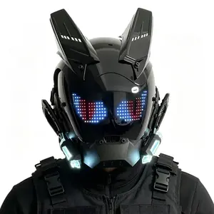 Cyber punk LED Helmet Mask with built-in screen- APP Control Full Face Techwear for Halloween Cosplay Party Music Festival